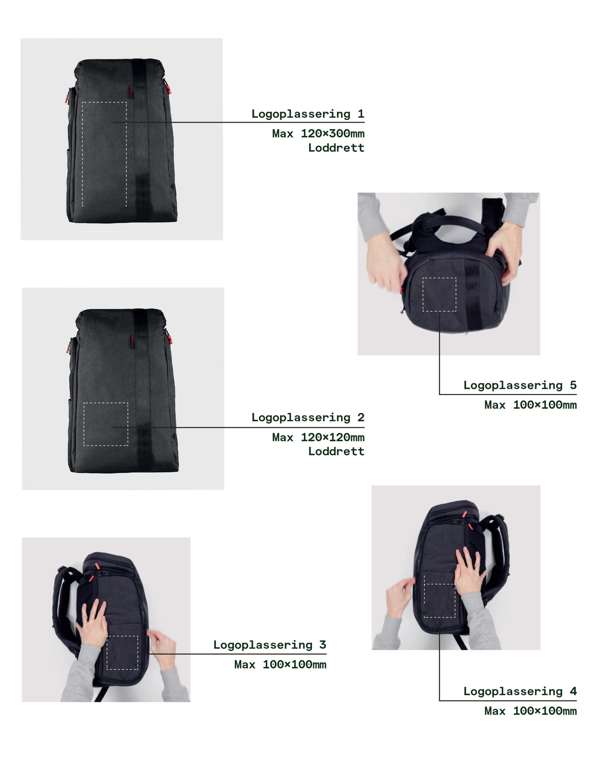 bilde som viser hvor du kan sette firmalogo på zeeksack